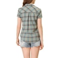 thumbnail image 3 of INSPIRE CHIC Chemises à Carreaux pour Femmes Col en Pointe Boutonnées Blouses de Rentrée Gris Bleu TG, 3 of 6