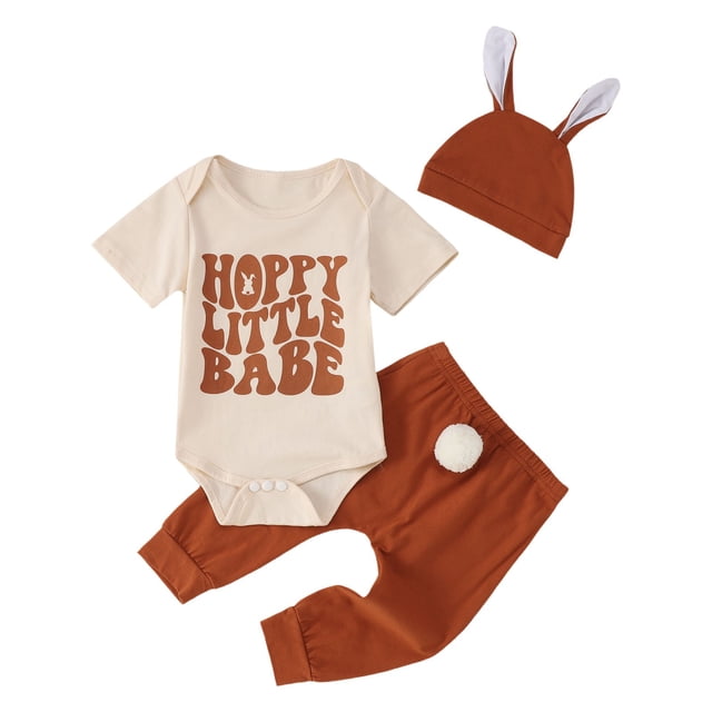 MIASHUI Baby Boys My First Easter Outfits Clothes Bunny Bodysuit with Rabbit Hat,Khaki,0-3 Months