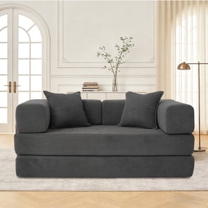 5-in-1 Folding Convertible Sofa Bed,63 Inch Oversized Corduroy Upholstered Boneless Couch, Love seat Sleeper With Pull Out Bed, Floor Sofa Modular Futon Couch For Small Apartment,Living Room Bedroom