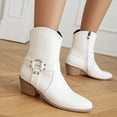 thumbnail image 2 of Womens Mens Cowboy Boots Classic Leather Buckle Pointed Toe Chunky Heels Wide Mid Calf Cowgirl Riding Work Booties, 2 of 7