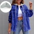 thumbnail image 2 of RXMEKW Womens Shirts Casual, Solid Color Denim Jacket with Detachable Hood, 2 of 9