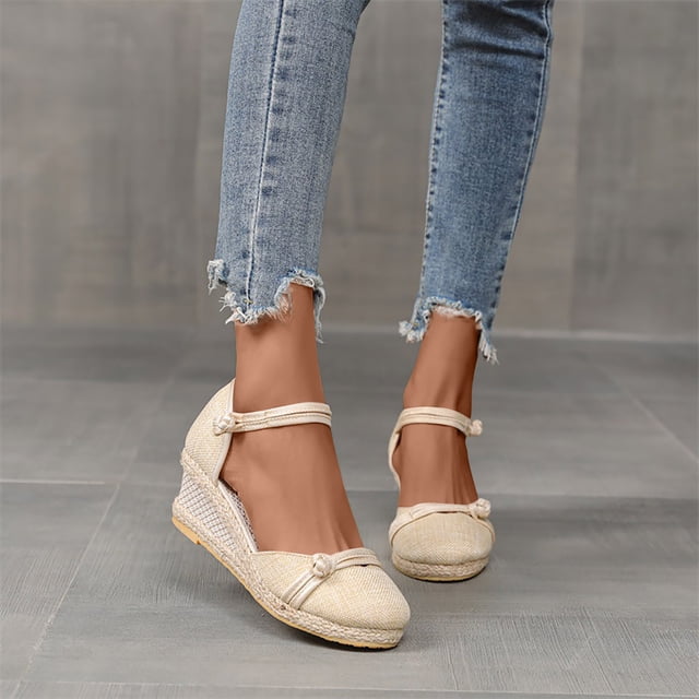 Weiqiqre Sandales à Enfiler pour Femmes Offres, Chaussures d'Été pour Dames à Plateforme à Talon Compensé à Bout Fermé Sandales Décontractées pour Femmes Rabais
