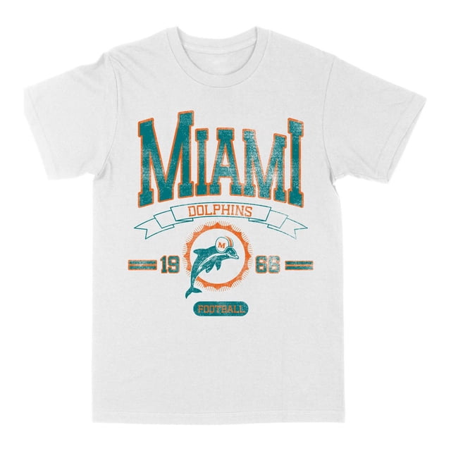 T-shirt graphique style collégial 1966 NFL Miami Dolphins pour hommes, blanc