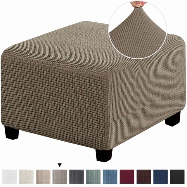 Chok 3 Sizes Square Jacquard Durable Customized Stretch Footrest Ottoman Cover Folding Storage Stool Furniture Protector Slipcover (Dark Grey L)