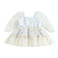 thumbnail image 1 of Robe Trapèze pour Bébé Fille, Imprimé Marguerites, Manches Longues, Tulle en Maille, Robe de Fête, 1 of 8