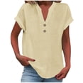 thumbnail image 1 of RKSTN Womens Summer Tops Fashion Cotton and Linen Buttons Going out Tops Basic Solid Color Shirts V-Neck Short Sleeve Loose Fit Pullover Tops, 1 of 5