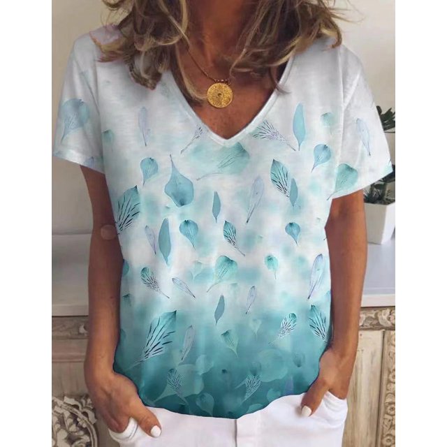 Nouveau T-shirt à Manches Courtes à Imprimé Floral pour Femmes