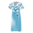thumbnail image 4 of Ovzne Robes d'Été pour Femmes 2025 Robe de Plage Femme Couleur Unie Ample Décontractée à la Mode Imprimée à Manches Courtes à Col en V Robe Mi-Mollet à Manches Courtes à Col en V Robe d'Été à Manches Courtes, 4 of 5