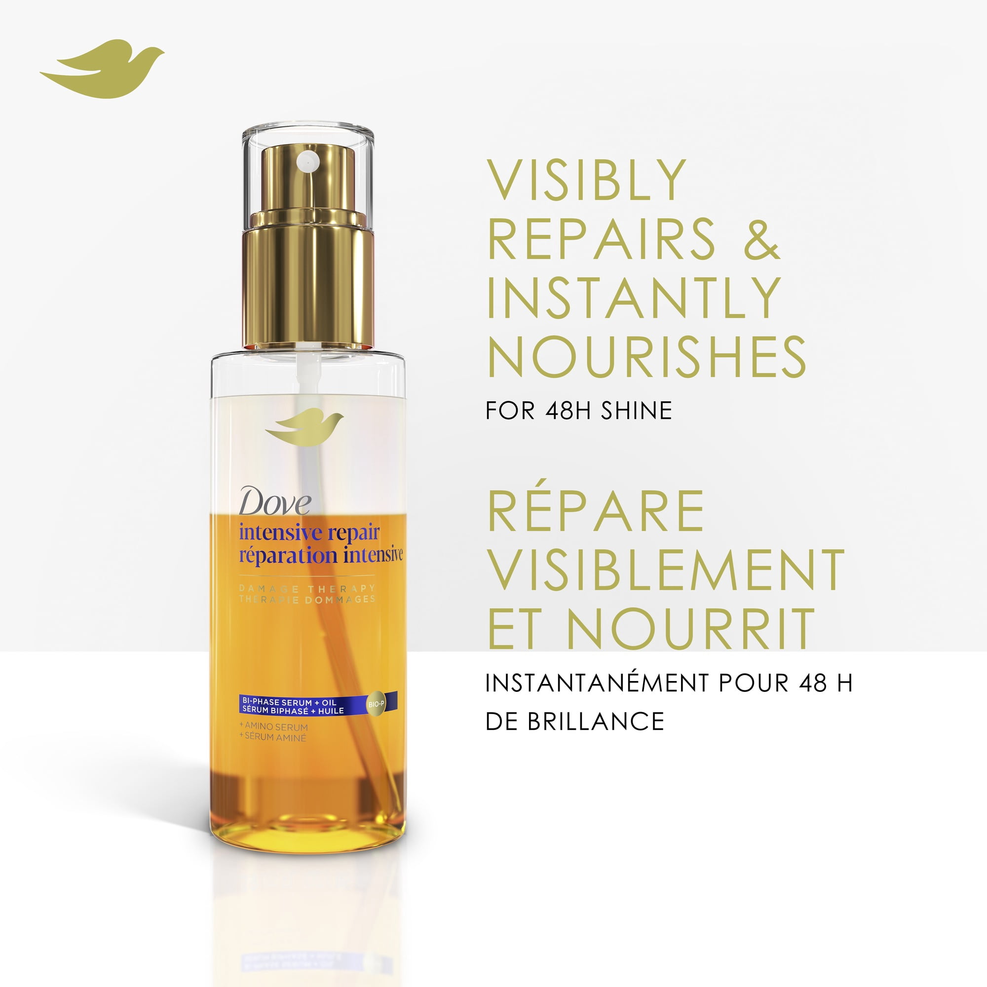Dove Sérum Biphasé + Huile Réparation Intensive + Sérum Aminé, 115 ml
