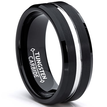 Bague Alliance pour Homme en Tungstène 8 mm Deux Tons, Fini Très Poli / Mat