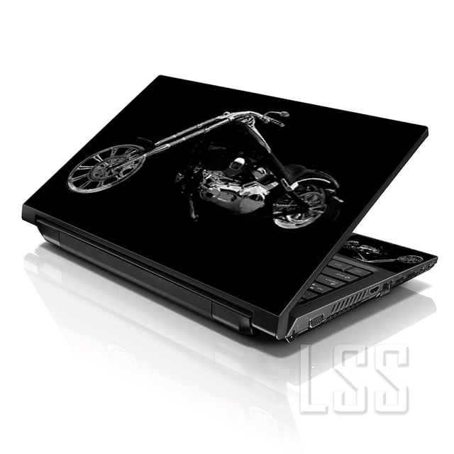 LSS Laptop Skin Sticker Decal Cover Black Motorcycle Pattern Fits 17" to 19"
