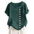 thumbnail image 4 of stanreset Blouse Linen Loose Short Sleeve Shirt Round Neck Woman Summer Top, Green, L, 4 of 5