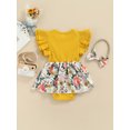 thumbnail image 4 of Xingqing Barboteuse Fleurie pour Bébés Filles, Robe Tutu, Justaucorps à Manches à Volants, Combinaison avec Bandeau, Tenues Jaune 6-9 Mois, 4 of 8