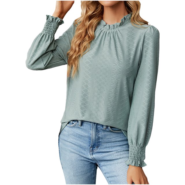 IROINNID en Solde Polyester T-Shirt à Manches Longues pour Femmes Confortable Col Rond Profond Uni Blouse Chemise Haut, Vert