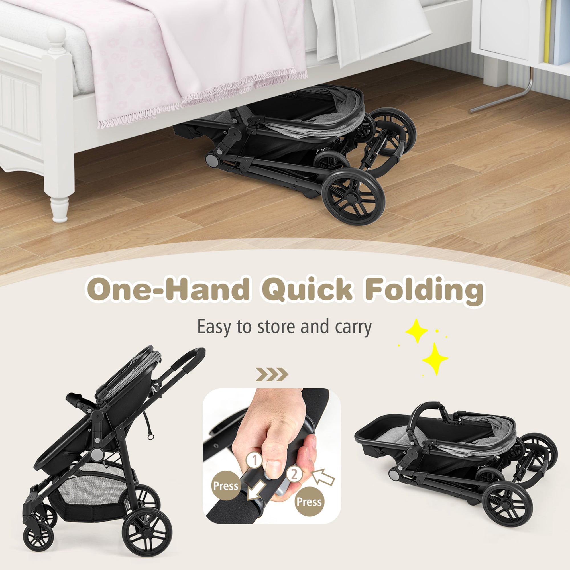 Babyjoy 2 in 1 Foldable Baby Stroller Kids Travel Newborn Infant
