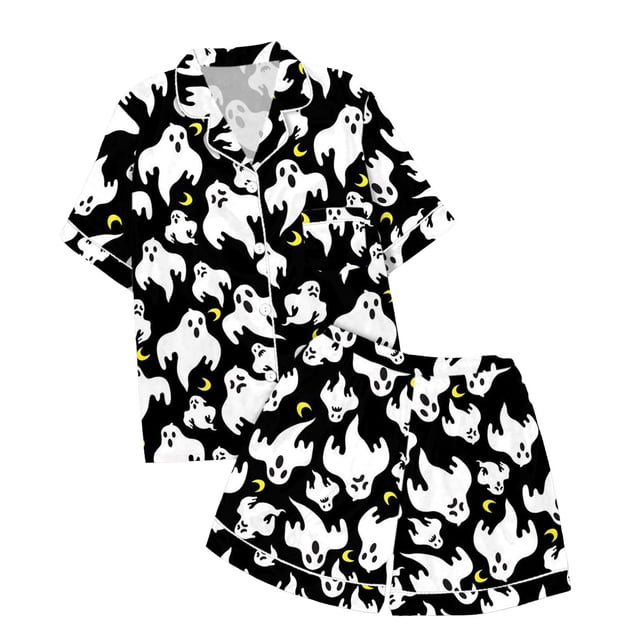 WEAIXIMIUNG Ensemble de Pyjama pour Enfants à Col Boutonné Imprimé, Haut à Manches Courtes et Short, 4-5 Ans