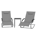 thumbnail image 1 of 3-Piece Outdoor Patio Rocking Chair Set, 2 Reclining Lounge Chairs + 1 Side Table, with Pillows, Black/White/Grey, Iron Frame, 1 of 5