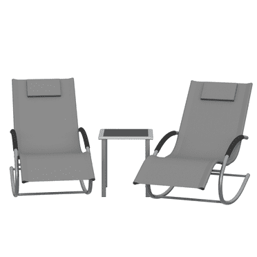 Patio Furniture Outdoor Sectional – 3-Piece Gray Lounge Set with 2 Adjustable Recliners (Swivel & Rocking) & Side Table – Weather-Resistant Mesh, Sturdy Steel Frame – for Pool, Terrace, Garden