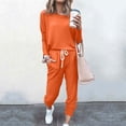 thumbnail image 3 of Mrat Jogging Suits for Women 2 Piece Set 2 Piece Jogging Sets Solid Polyester Long Sleeve Sweatsuits Sets Two Piece Track Suits Drawstring High Waist Pants Set Comfy Outfits D-Orange L, 3 of 5