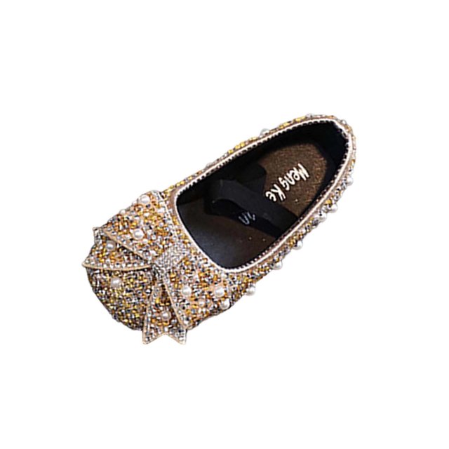 Girls Rhinestone Bow Dress Shoes, Sparkly Sequins Ballet Flats for Wedding Party, Comfortable Princess Sandals with Elastic Strap