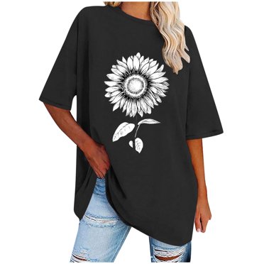 FAIWAD FAIWAD T-Shirt d'Été pour Femme à Tournesols, T-Shirts Graphiques Mignons avec Fleurs, Tunique Ample à Manches Courtes
