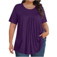 thumbnail image 2 of Aqestyerly Blouse à Manches Courtes pour Femmes Grande Taille, Col Rond Uni Plié, Haut en Tricot Doux et Confortable pour Tenue Décontractée, 2 of 8