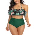thumbnail image 1 of Mother and Daughter Bikini Leopard/Floral Crop Halter Back Tie Bra Tops High Waist Triangle Panty Set, 1 of 8