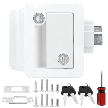 veasfak RV Door Lock Replacement Entry Door Lock Latch for Caravans Cargo Hauler White