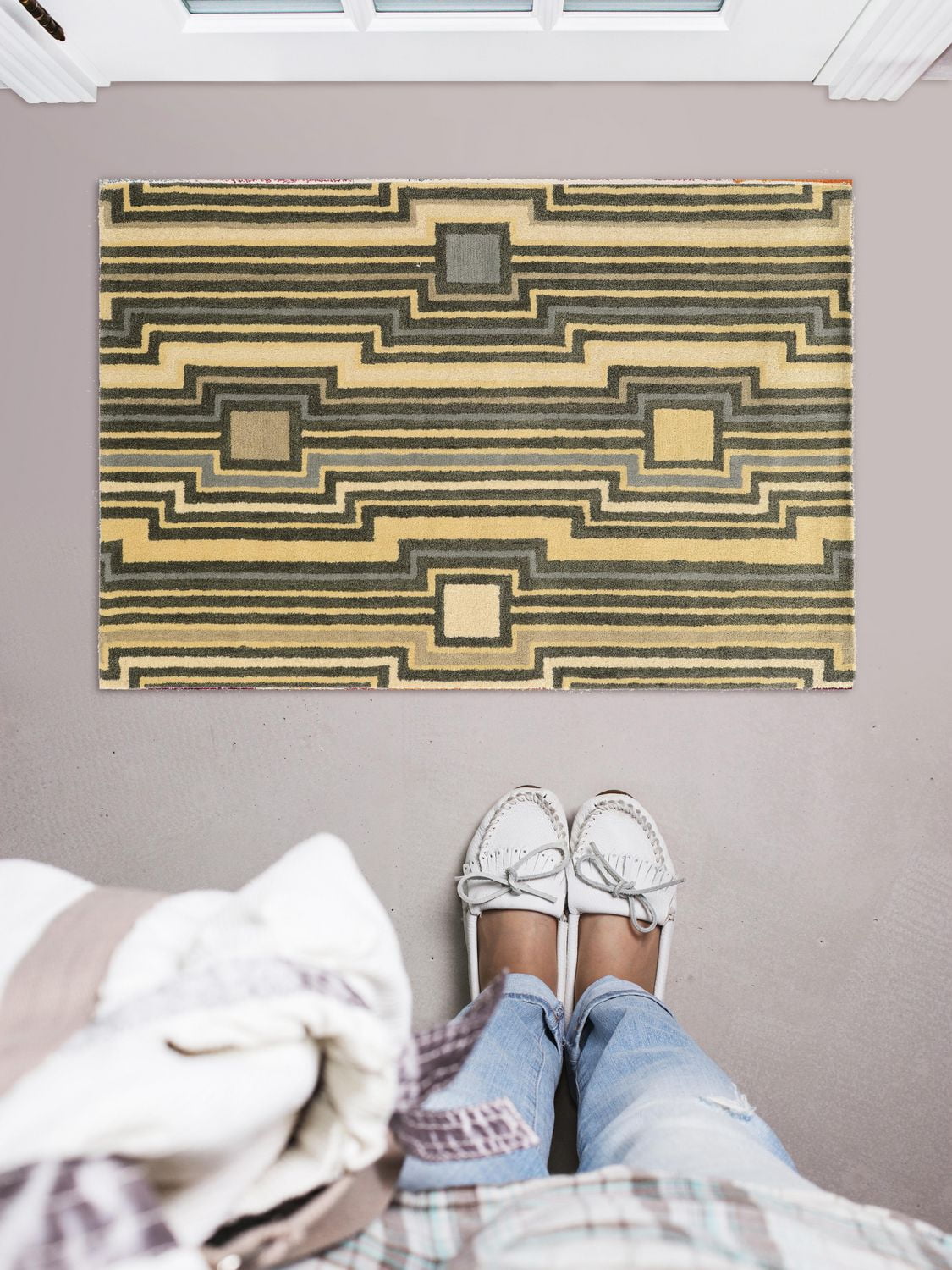 Tapis d'appoint en Laine Aspire Boardgris et bleu de 2 pi x 3 pi