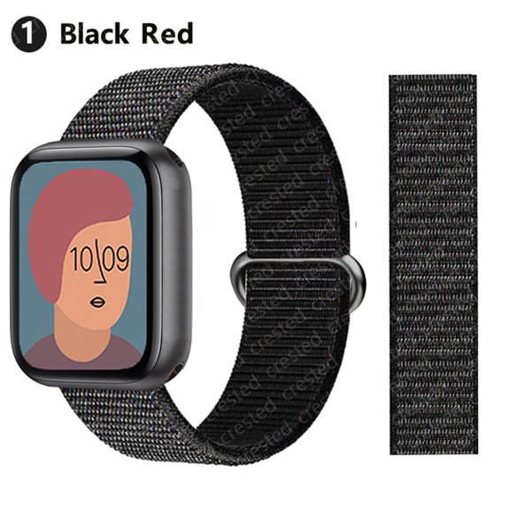 Nylon Sport Loop Bands for Apple Watch Band 44mm 40mm 41mm 45mm 38mm 42mm for Women Men, Stretchy Elastic Braided Replacement Wrist Band for iWatch Series 6 7 5 4 3 2 1 SE -black red