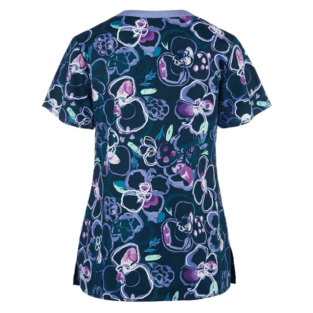 RKSTN Haut d'Uniforme à Manches Courtes Imprimé Lapin Mignon pour Femme, Col en V, Été, Grande Taille