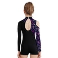 thumbnail image 2 of YONGHS Kids Girls Gymnastics Glitter Unitard Cold Shoulder Long Sleeve Rhinestones Color Block Patchwork Leotard Star Navy Blue 16, 2 of 5