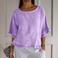 thumbnail image 2 of Plebaso Women's Cotton Linen T-Shirts Ruffle Sleeve Crew Neck Tee Shirts Solid Color Lightweight Tees Tops, 2 of 7