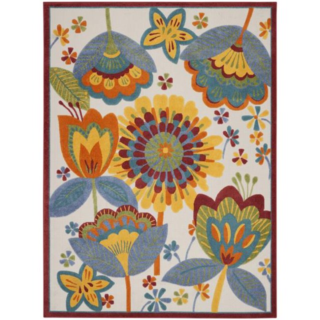 HomeRoots 385129 Tapis d'Intérieur et d'Extérieur Jaune et Ivoire 8 x 11 Pi