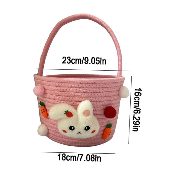 Storage Basket Easter Decoration Pink Woven Cord Bunny Design for Home Organization Tabletop Decor Spring Holiday Display and Egg Hunt Party Accessory