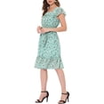 thumbnail image 4 of INSPIRE CHIC Robe pour Femme Florale à Encolure Carrée, Manches Volantées Style Cap, Midi à Volants, Robe d'Invitée de Mariage, m Vert, 4 of 6