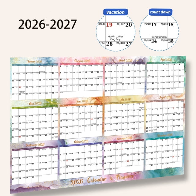 Calendrier Effaçable Laminé Double Face - Calendrier Mural Annuel Réutilisable avec Surface Effaçable à Sec pour la Maison, le Bureau et la Planification Familiale