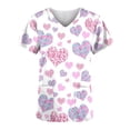 thumbnail image 3 of TIMIFIS Hauts de Gommage de la Saint-Valentin pour Femmes à Manches Courtes à Col en V Hauts Uniforme Blouse Imprimée de la Saint-Valentin avec Poches Blouse d'Allaitement avec Poches - Imprimé Violet, 3 of 4
