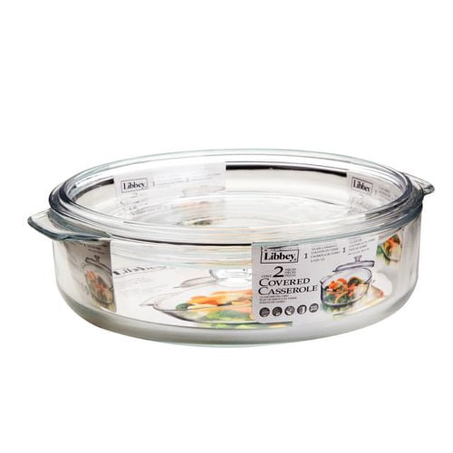 Libbey Casserole en Verre avec Couvercle en Verre, Plat de Cuisson Rond en Verre Transparent avec Deux Petites Poignées et un Couvercle en Verre Assorti, Idéal pour la Cuisson au Four et le Rangement au Réfrigérateur des casseroles, Soupes et Restes.