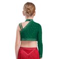 thumbnail image 2 of Manyakai Kids Girls Shiny Rhinestone Jazz Latin Modern Lyrical Dance Crop Tops Irregular Shoulder Green 6, 2 of 7