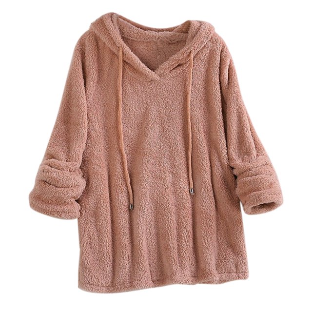 Kcodviy Chandails Molletonnés Décontractés Unis en Peluche pour Femmes à Capuche à Manches Longues Chandails Molletonnés Décontractés pour Femmes Hauts Blouse