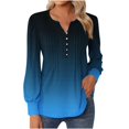 thumbnail image 1 of FAIWAD Women's V Neck Long Sleeve Tunic Tops Gradient Pleated Layered Button Down Slim Pullover Tops, 1 of 5