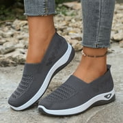 Commforr Ladies Shoes, Women Wide Width Breathable Walking Comfortable Slip on Sneakers Lightweight Sneaker Nurse Shoes Arch Support Sneakers Breathable Soft Running Shoes, Dark Gray, 6