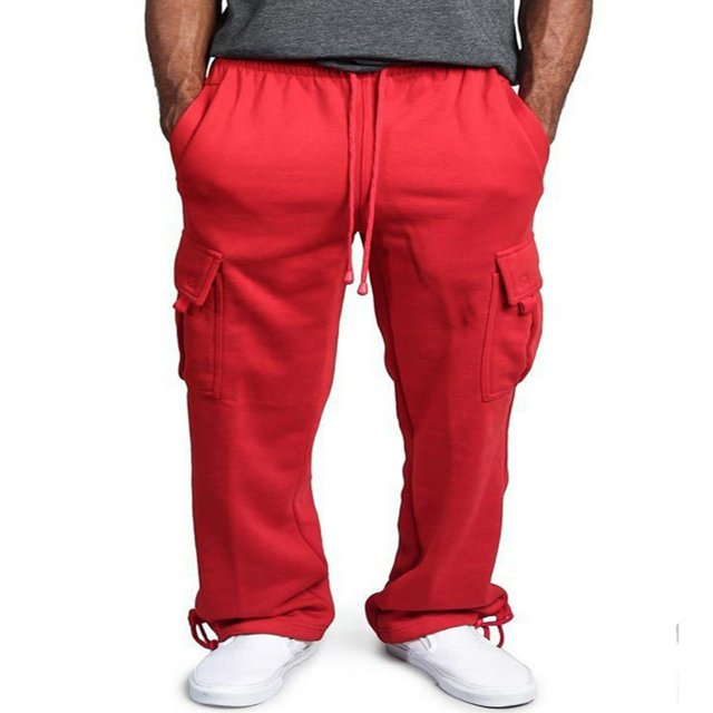 Men‘s Casual Gym Cargo Combat Straight Loose Jogger Sweat Track Pants