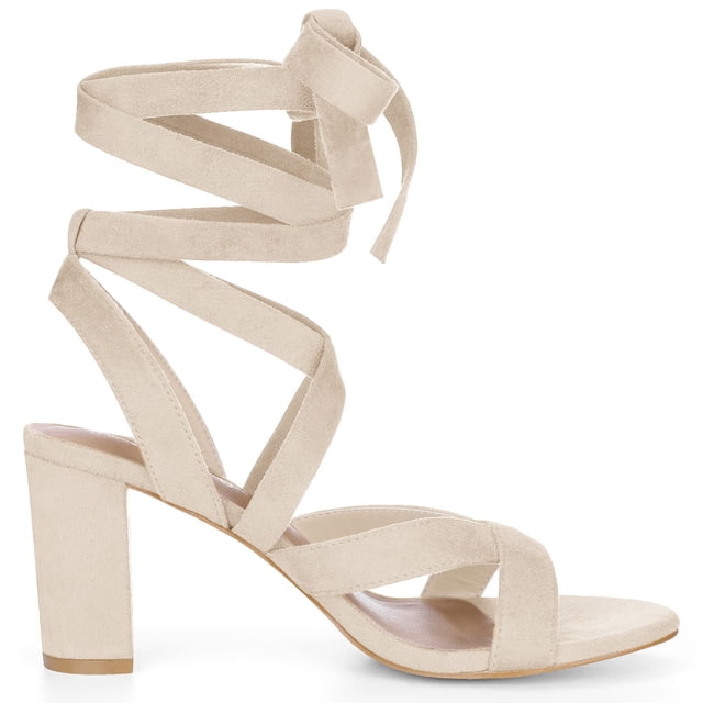 BLISSFUL STEP Sandales à Talon Épais pour Femmes à Bout Ouvert, à Brides Croisées et à Lacets