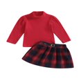 thumbnail image 1 of Girls Autumn 2 Piece Outfits Red Long Sleeve Ribbed Tops A-line Plaid Skirt Sets 1-2 Years, 1 of 7