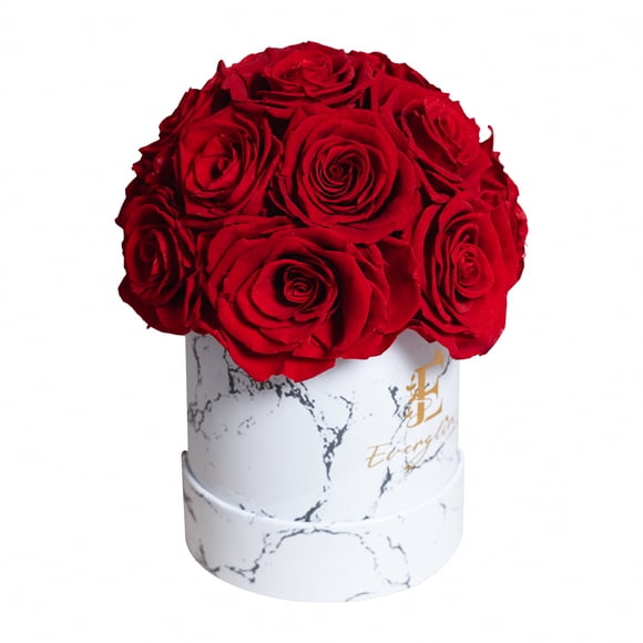 Everglim Bouquet de Roses Rouges Préservées avec Bouquet de Fleurs de 14 Pcs, Décoration Intérieure Décorative avec de Véritables Roses Éternelles de Luxe pour Anniversaire, Saint-Valentin, Fête des Mères Ou Maman, Cadeau pour Épouse