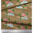 thumbnail image 3 of Soimoi Moss Georgette Fabric House,Snowfall & Tree Nature Printed Fabric 1 Yard 42 Inch Wide, 3 of 3