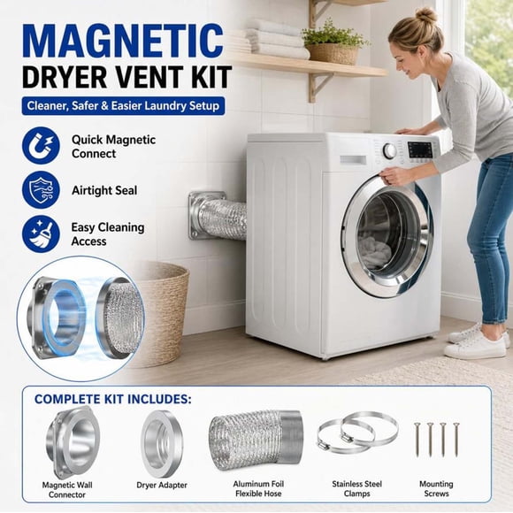 Weloille Magnetic Dryer Vent Connector for Laundry Room Dryer Hose Exhaust Duct Seal Adapter for Home Garden Indoor Outdoor Decoration