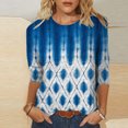 thumbnail image 2 of Pompotops Mode Femme T-shirt Imprimé Mi-Longueur Manches 3/4 Blouse Col Rond Hauts Décontractés Liquidation, 2 of 4